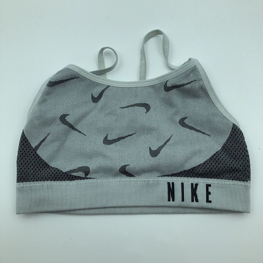 Nike Youth Girls All Over Swoosh Printed Gray Sports Bra Small